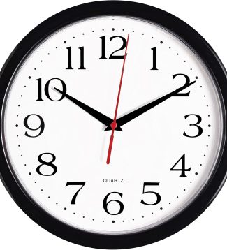 Bernhard Products Black Wall Clock Silent Non Ticking 10 Inch Quality Quartz Battery Operated Round Easy to Read Home/Office/Kitchen/Classroom/School Clock Sweep Movement