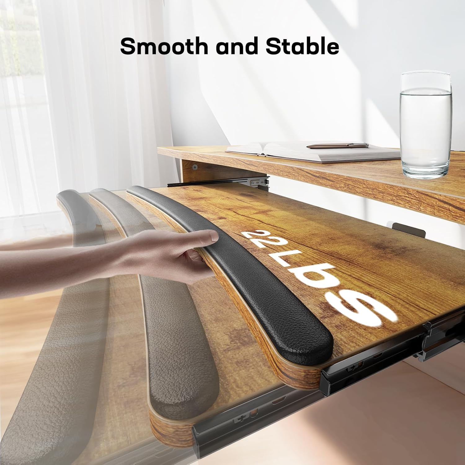 Electric Standing Desk with Large Keyboard Tray(26.7"), Adjustable Height Stand Up Desk for Home Office, 4 Memory Height Settings, 2 Headphone Hooks, Computer Workstation 48" x 24", Vintage - Image 4