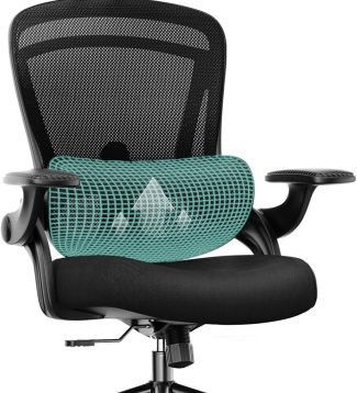 Sweetcrispy Ergonomic Mesh Office Chair, High Back with 2D Headrest, Up&Down Lumbar Support, Swivel Computer Task Desk Chairs with Adjustable Flip-up Armrests, Black